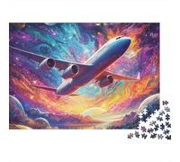 Fantasy Airplane Flight 1,000 Piece Jigsaw Puzzle for Adults Airplane in Cosmic Sky Premium Thick Sturdy Challenging Stress Relief Family Game 70x50cm/1000pcs