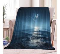 Fantasy Alien Ocean Moon Throw Blanket Ultra Soft Warm All Season Blankets, Blue Decorative Fleece Blankets for Bed Chair Car Sofa Couch Bedroom 130 x 150 cm