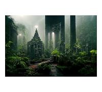 Fantasy Ancient Temple Aquarium Background Jungle Stone Columns Mysterious Foggy Rainforest Green Plants Fish Tank Background Magical Misty Rock Ruins Reptile Tank Enclosure Backgrounds 48x24in