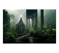 Fantasy Ancient Temple Backdrop Jungle Columns Mysterious Foggy Rainforest Photography Background Magical Cathedral Ruins Backdrop for Kids Children Outdoor Adventure Birthday Banner Props 7x5ft