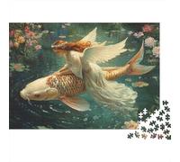 Fantasy Angel Fish Pond 1000-Piece Puzzle for Adults, 52x38cm/1000pcs, White Card Pieces for Easy Sorting; A Weekend Activity at Your Own Pace