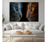 Fantasy Animal Cat Flames Modern Framed Canvas Wall Art 120L x 60W cm, Black Large Giclee Prints Ready to Hang for Living Room Bedroom Office Decor - Wrapped Wood Frame