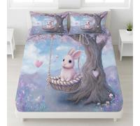 Fantasy Animal Fitted Sheet Soft & Easy Care Breathable Fitted Sheets Floral Soft Pastel with Pillowcases Microfiber Bedding Luxury Rabbit Swing Tree 120 x 190 x 25