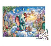 Fantasy Animal Garden 1000 Pieces Puzzles Beautiful View Dreamy Elephant Wall Decoration Educational Game Gifts Puzzles for Adults Jigsaw Puzzles for Adults 52x38cm/1000pcs