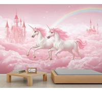 Fantasy Animal Murals Fantasy Children’S Room Mural Pink Castle Mural Rainbow Clouds Wallpaper for Kids Room Bedroom Decor 500 x 317 cm