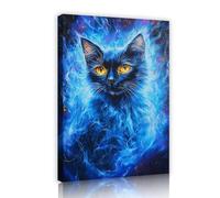 Fantasy Animal Mystical Blue Cat Canvas Wall Art Enchanting Cat Painting Pictures Artwork Prints Vibrant Posters for Living Room Decor 40x60cm Innerframe