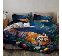 Fantasy Animal Tiger Duvet Cover Set Lush green plants Bedding Set Natural Scenery Comforter Cover for Men Adults Landscape Painting Quilt Cover Woodland Decor Bedroom Collection 3Pcs King Size