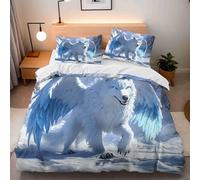 Fantasy Animals Bedding Set Double Size, Snow Mountain Duvet Cover Sets, Microfiber Comfortable 3 Piece With Zipper Fixable Corner Straps 200×200 + 2 Pillowcases 50×75cm