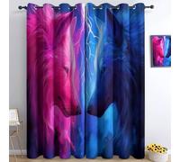 Fantasy Animals Curtains Eyelet 100% Blackout, Room Darkening Curtains Neon lights lightning wolves 2 Panels W 132 x L 72 inches Thermal Window Drapes blue for Kids Boys Girls Bedroom Living Room