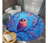 Fantasy Animals Round Area Rugs 200 cm Cute Owl Tree Branches Soft Fluffy Carpet Mat, Circle Area Rug Non Slip Washable Doormat Bedside Carpet for Living Room Bedroom Kitchen Floor Mat