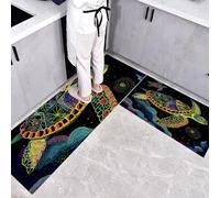 Fantasy Animals turtle illustration Kitchen Rug Set 2 Piece Non Slip and Anti Fatigue Kitchens Mat, green Washable Mats and Rugs for kitchen,Hallway Runner Set, Dining Room50x80+50x150cm