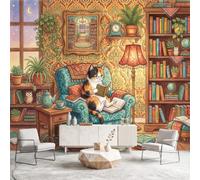 Fantasy Anime Wallpaper Room Decor Animal Cat Book Wall Mural Decoration Poste Premium Non-Woven Wall Mural Wallpaper for Living Room Bedroom 356 x 256 cm