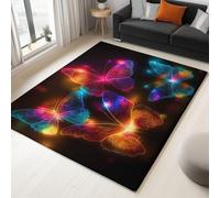 Fantasy Area Rug 80 x 150 cm Washable Living Room, Non-slip Soft Short Pile Neon Lights Insects Butterflies Printed Floor Carpet for Bedroom Home Office Dining Room Kitchen Decor, Colorful
