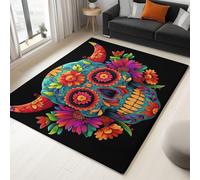 Fantasy Area Rug 80 x 150 cm Washable Living Room, Non-slip Soft Short Pile Vibrant Skull Printed Floor Carpet for Bedroom Home Office Dining Room Kitchen Decor, Colorful