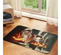 Fantasy Art Fire Dragon Pet Feeding Mat Dog Cat Eating Food Absorbent Leather Tablecloth for and Water Bowl Waterproof No Stains Quick Dry Non-Slip 23.62 * 15.75IN