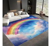 Fantasy Art Machine Washable Large Carpet 80 x 150 cm, Rainbow Cloud Star Short Pile Non-slip Living Room Rug Printed Rug Non-Shedding - Indoor Floor Carpet for Dining Room Bedroom Office