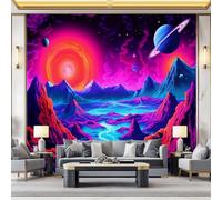 Fantasy Art Photo Wallpaper, Alien Planet Mountains Landscape Wall Stickers, 350 x 256 cm (W x H) Non-Woven Wall Mural for Kids Bedroom and Living Room Decoration