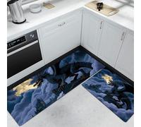Fantasy Art Style Kitchen Rug Sets 2 Piece, Anti Fatigue Comfort Standing Black Dragon Castle Clouds Kitchen Mats Set, Washable Easy Care Dark Blue Floor Mat, for Laundry Room Hallway 50x80cm+50x150cm