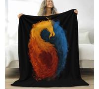 Fantasy Art Ultra-Soft Flannel Throw Blanket 79 x 87 in - Plush and Warm Yin Yang Animals Dragon Fire Ice Printed Lightweight Bed Blanket Bedding for Sofa Travel and Children Adults, 200 x 220 cm