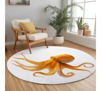 Fantasy Art Yellow Octopus Round Rugs, Washable Non-Slip Round Area Rug Diameter 120 cm for Living Room Bedroom Hallway Study Coffee Table Bedside Carpet