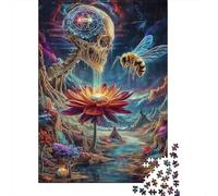 Fantasy Artwork Skull, Lotus Flower, Bee 1000 Piece Jigsaw Puzzle for Adults, 70x50cm/1000pcs, White Cardboard Pieces, Screen-Free Leisure And Quiet Weekends