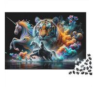 Fantasy Artwork with Unicorns And Tigers Jigsaw Puzzles Puzzle for Adults Kids. 1000 Pieces Whimsical Challenge Toy Educational Game Home Decoration for Educational Games Gifts 70x50cm/1000pcs