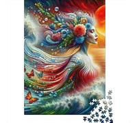 Fantasy Artwork Woman with Flowers And Butterflies Jigsaw Puzzles Puzzles for Adults Kids. 1000 Pieces Impossible Challenge Toy Educational Games Home Decoration for Educational Games Gifts 70x50cm/