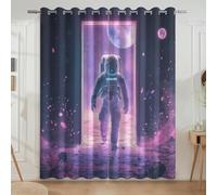 Fantasy Astronaut Space Planet Drapes For Boys And Girls - Machine Washable Privacy Polyester Eyelet Curtains, Galaxy Purple, W46 x L90(2 Panels) 117 x 228 cm