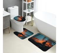 Fantasy Bathroom Mat Sets 3 Piece, Mystical Mushroom Landscape Absorbent Non Slip Toilet Rugs U Shaped Washable, Autumn Forest Quick Dry Memory Foam Bathroom Rug Set