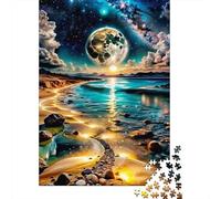 Fantasy Beach Moonlight 1000 Pc Eco-Friendly Paper Puzzle Adult Hobbyists Portable Mind Decompression Hours Fun 38x26cm/1000pcs