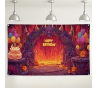 Fantasy Birthday Backdrop, Colorful Dragon Theme Party Decorations, Happy Birthday Wall Background for Kids Events, Halloween Celebration Decor 71x43 Inch
