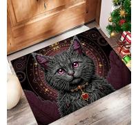 Fantasy Black Cat Doormat Indoor, Dark Red Washable Soft Door mat Dirt Non-Slip Machine washable Rug Floor For Inside Entryway Bedroom,