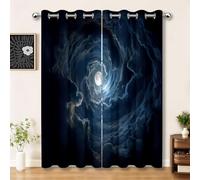 Fantasy Blackout Curtains 9 Panels 46 x 54 inch, Full Moon Spiral Clouds Night Sky Print Energy Saving Thermal Insulated Curtain, Dark Blue Noise Reducing Window Drapes for Bedroom Living Room