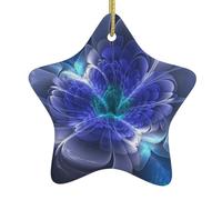 Fantasy Blue Flower Christmas Ceramic Star Ornament with Hanging Cord, Double-Sided Print Hanging Decoration for Home & Tree