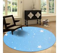 Fantasy Blue Stars Round Carpet 160 cm Living Room, Cartoon Soft Low-pile Carpet Washable Circle Rug - Non-slip Area Rug for Bedroom Living Dining Room Entryway Playroom