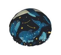 Fantasy Blue Whale Shower Cap Waterproof Reusable Double Elastic Daily Bath One Size