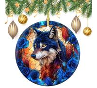 Fantasy Blue Wolf Christmas Tree Hanging Ornaments,2 Pieces, 7.2CM Round Double-Sided