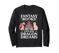 Fantasy Book Cats and Dragon Dreams - Bookish Creatures Long Sleeve T-Shirt