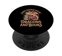 Fantasy Book Fun Tee Easily Distracted By Dragons And Books PopSockets Adhesive PopGrip