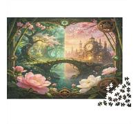 Fantasy Bridge 1000 Piece Jigsaw Puzzle Paper for Adults Enchanted Garden Steampunk Style Focus and Relaxation Home Decor 38x26cm/1000pcs