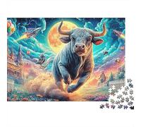 Fantasy Bull 1000pc Jigsaw Puzzle for Adults Bull Moon Rockets Fantasy Premium Thick Sturdy Vibrant Challenging Stress Relief Family Game 70x50cm/1000pcs