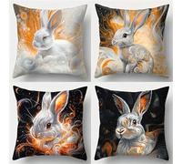 Fantasy Bunny Cushion Covers 35x35cm Set of 4 Decorative Throw Pillow Covers 14x14inch Soft Velvet Square Cushion Cases for Home Living Room Sofa Couch Bed Pillowcases