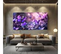 Fantasy Butterfly Canvas Prints Wall Art Floral Flower Paintings for Living Room and Bedroom, Frameless Cute Insect Artwork Home Decorations 70x140cm