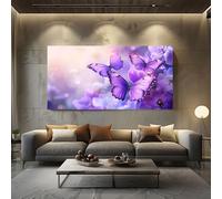Fantasy Butterfly Canvas Prints Wall Art Floral Flower Paintings for Living Room and Bedroom, Frameless Cute Insect Artwork Home Decorations 70x140cm
