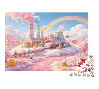 Fantasy Candy Factory 1000 Piece Jigsaw Puzzle for Adults Pink Cloud Dream Scene Paper Puzzle Game for Family Focus Home Decor Gift 52x38cm/1000pcs