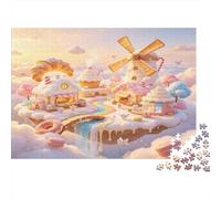 Fantasy Candy Village 1000 Piece Jigsaw Puzzle Paper Adult Dreamy Pink Clouds Jigsaw Puzzle for Adults Relaxing Focus Family Decor Gift 52x38cm/1000pcs