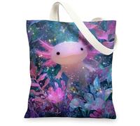 Fantasy Canvas Bags, Reusable Shopping Bags with Cute Axolotl Design, Colorful Nature, Lightweight, Washable, Shoulder Strap C, With colour, 13x15 Inch
