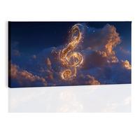 Fantasy Canvas Prints Wall Art 120L x 80W cm, Music Notes Space Stars Framed Photo Canvas for Bedroom Bathroom Hallway - Gold Pictures Wall Artwork Picture for Yoga Living Room Decor