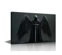 Fantasy Canvas Wall Art Fallen Angel with Sword and Wings Home Decor for Living Room Dark Background 1 Piece Posters and Prints Pictures Artwork Framed and Stretched Ready to Hang 36x24 in