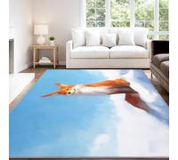 Fantasy Cartoon Minimalist Tranquil Area rug 80 x 150 cm, Orange White Snowy Landscape Fox Short Pile Indoor Carpet for Children’s Room, Non Slip Washable Carpet